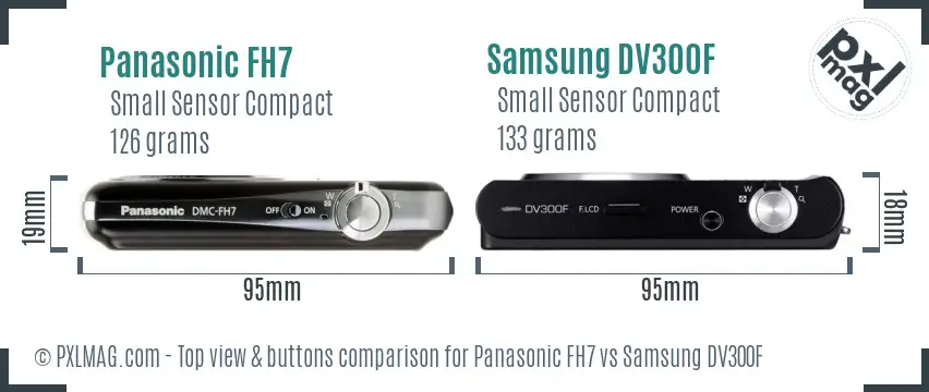 Panasonic FH7 vs Samsung DV300F top view buttons comparison