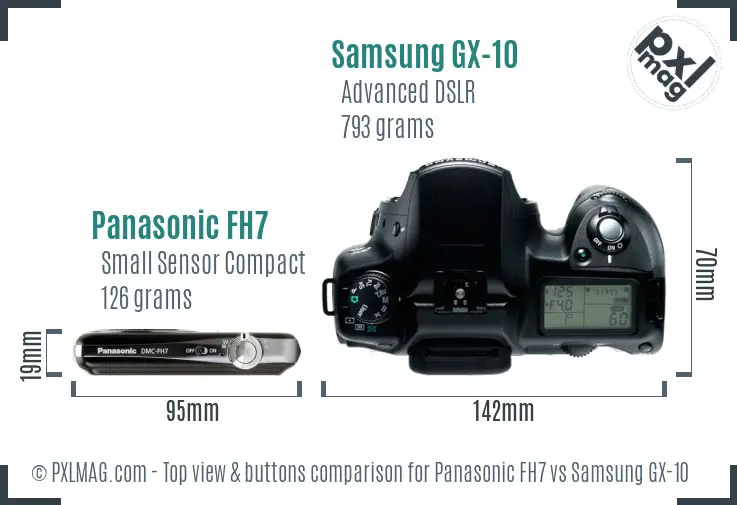 Panasonic FH7 vs Samsung GX-10 top view buttons comparison