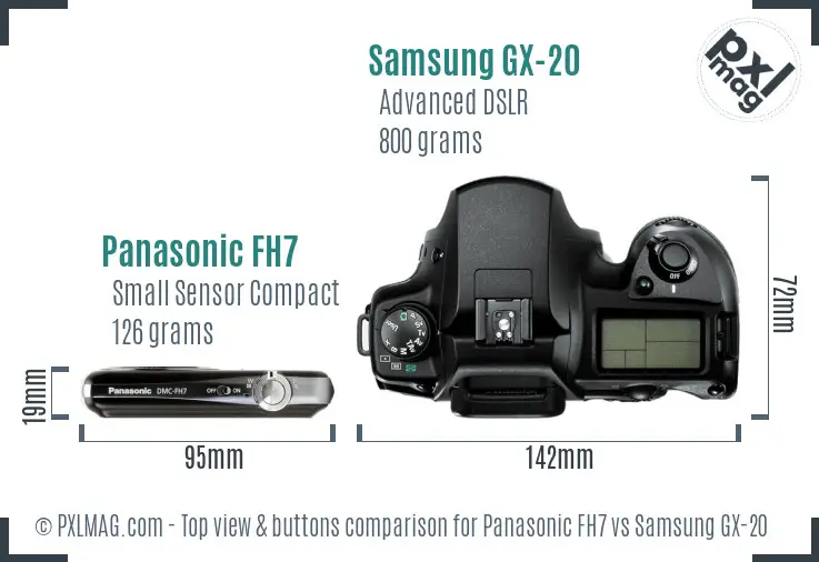 Panasonic FH7 vs Samsung GX-20 top view buttons comparison