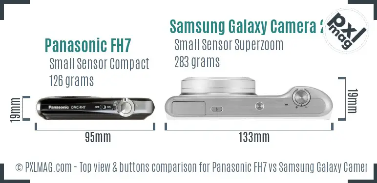 Panasonic FH7 vs Samsung Galaxy Camera 2 top view buttons comparison