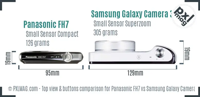 Panasonic FH7 vs Samsung Galaxy Camera 3G top view buttons comparison