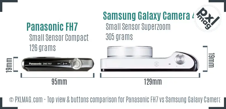 Panasonic FH7 vs Samsung Galaxy Camera 4G top view buttons comparison