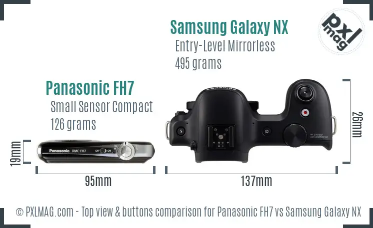 Panasonic FH7 vs Samsung Galaxy NX top view buttons comparison Panasonic FH7 vs Samsung Galaxy NX top view buttons comparison