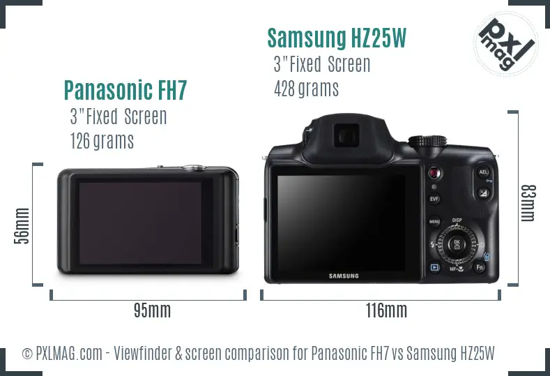 Panasonic FH7 vs Samsung HZ25W Screen and Viewfinder comparison