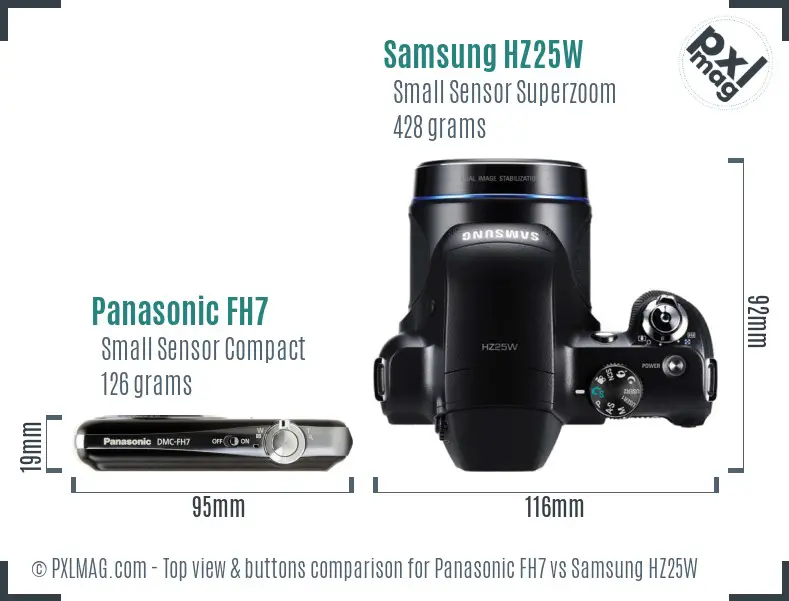 Panasonic FH7 vs Samsung HZ25W top view buttons comparison