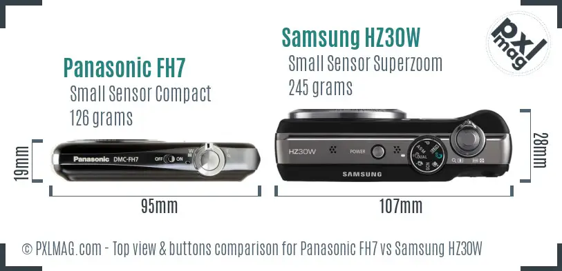 Panasonic FH7 vs Samsung HZ30W top view buttons comparison