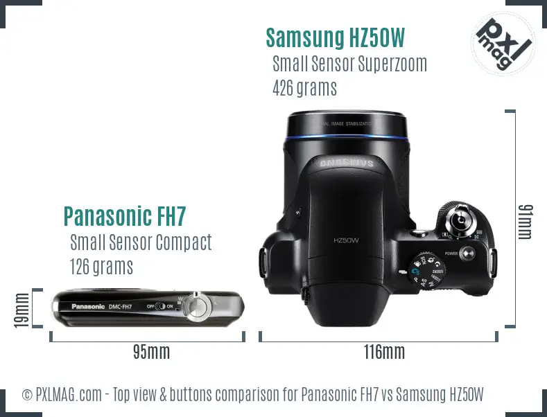 Panasonic FH7 vs Samsung HZ50W top view buttons comparison