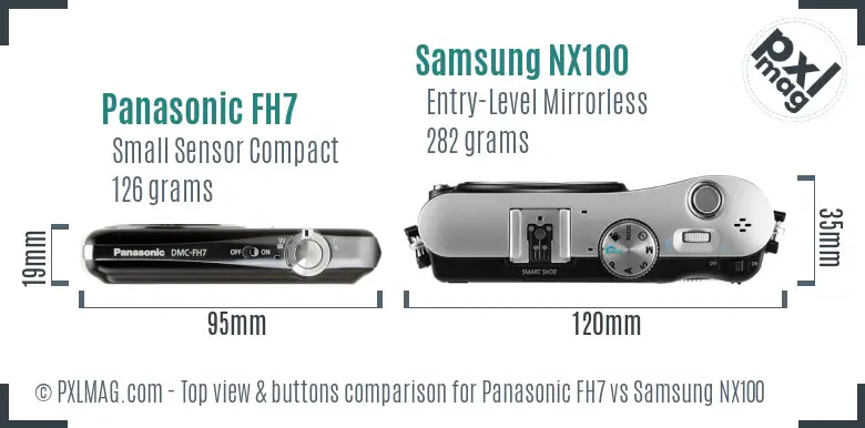 Panasonic FH7 vs Samsung NX100 top view buttons comparison