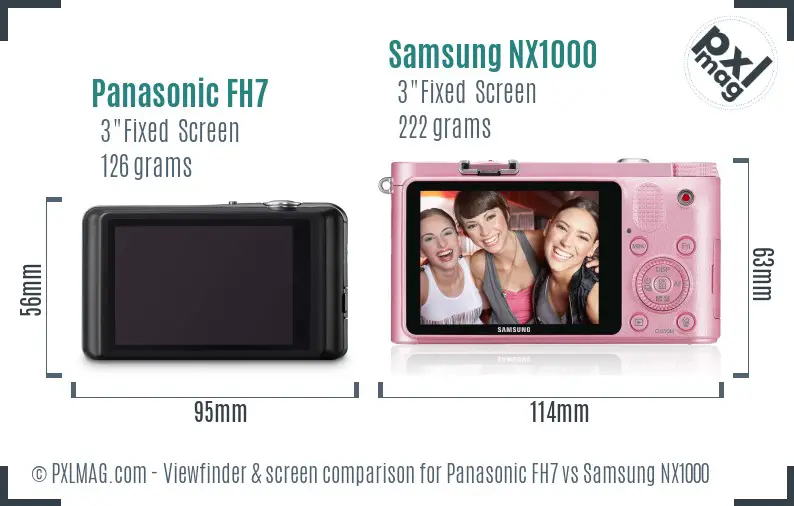 Back screen comparison showcasing Panasonic FH7 touchscreen versus Samsung NX1000 high-resolution LCD