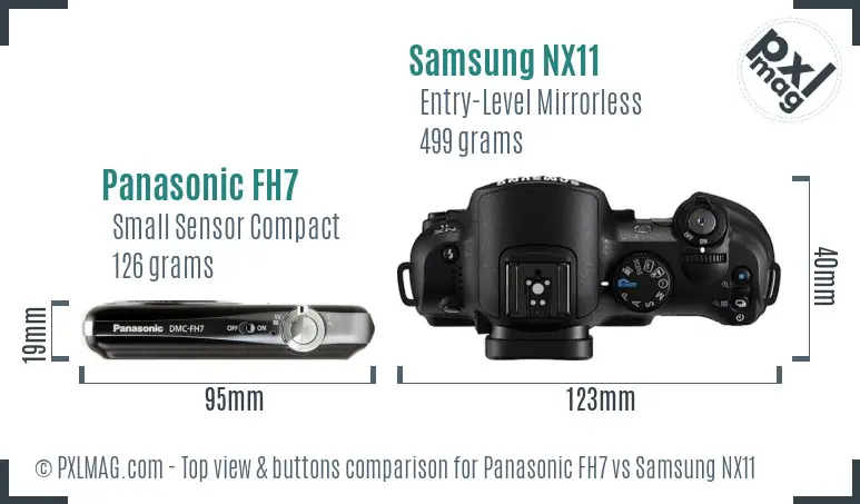 Panasonic FH7 vs Samsung NX11 top view buttons comparison