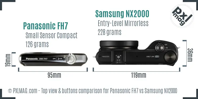 Panasonic FH7 vs Samsung NX2000 top view buttons comparison