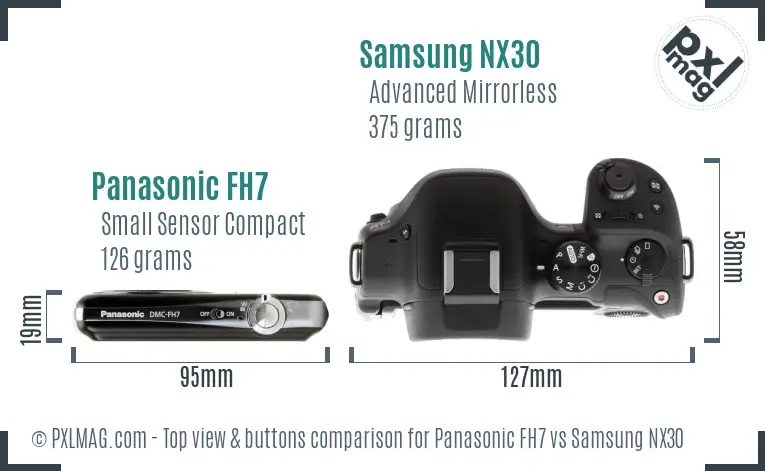 Panasonic FH7 vs Samsung NX30 top view buttons comparison