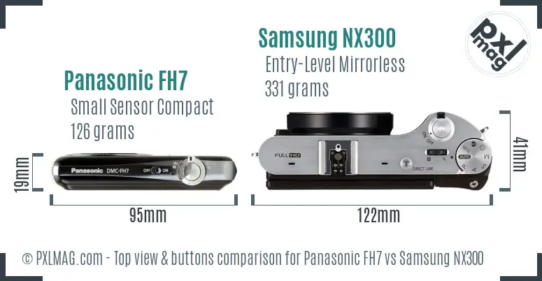 Panasonic FH7 vs Samsung NX300 top view buttons comparison Panasonic FH7 vs Samsung NX300 top view buttons comparison