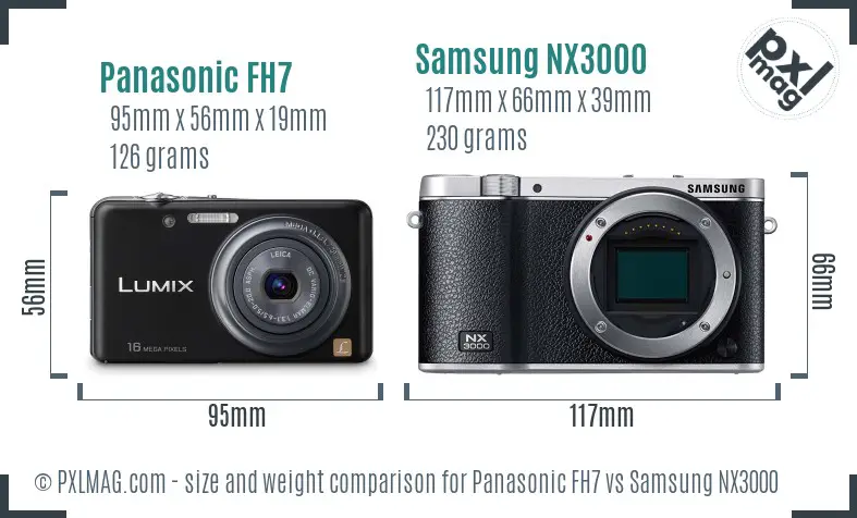 Panasonic FH7 vs Samsung NX3000 size comparison