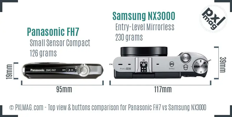 Panasonic FH7 vs Samsung NX3000 top view buttons comparison Panasonic FH7 vs Samsung NX3000 top view buttons comparison