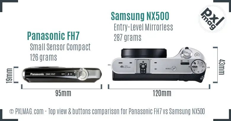 Panasonic FH7 vs Samsung NX500 top view buttons comparison