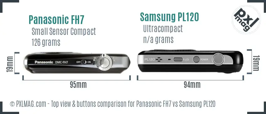 Panasonic FH7 vs Samsung PL120 top view buttons comparison Panasonic FH7 vs Samsung PL120 top view buttons comparison