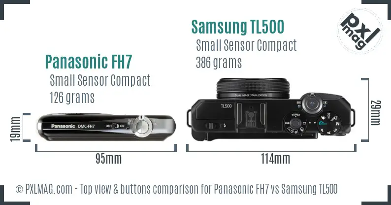 Panasonic FH7 vs Samsung TL500 top view buttons comparison