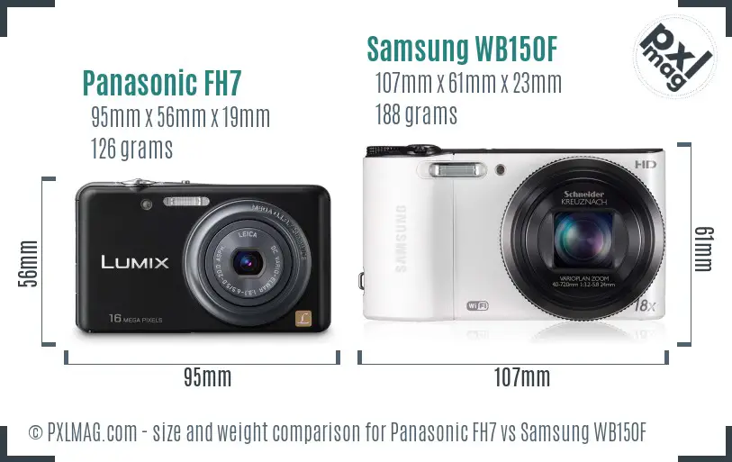 Panasonic FH7 vs Samsung WB150F size comparison