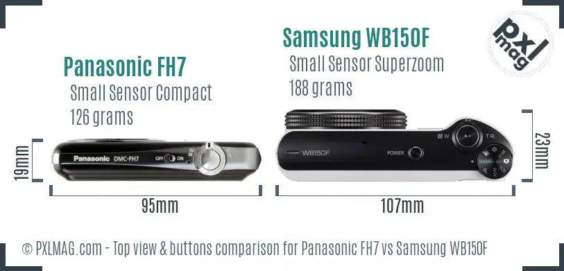 Panasonic FH7 vs Samsung WB150F top view buttons comparison