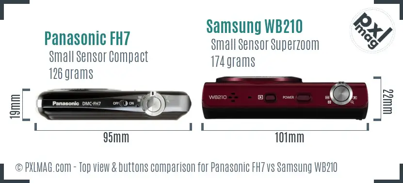 Panasonic FH7 vs Samsung WB210 top view buttons comparison