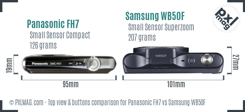 Panasonic FH7 vs Samsung WB50F top view buttons comparison