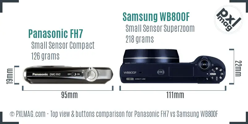 Panasonic FH7 vs Samsung WB800F top view buttons comparison