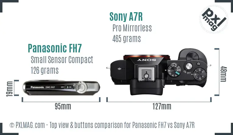 Panasonic FH7 vs Sony A7R top view buttons comparison Panasonic FH7 vs Sony A7R top view buttons comparison