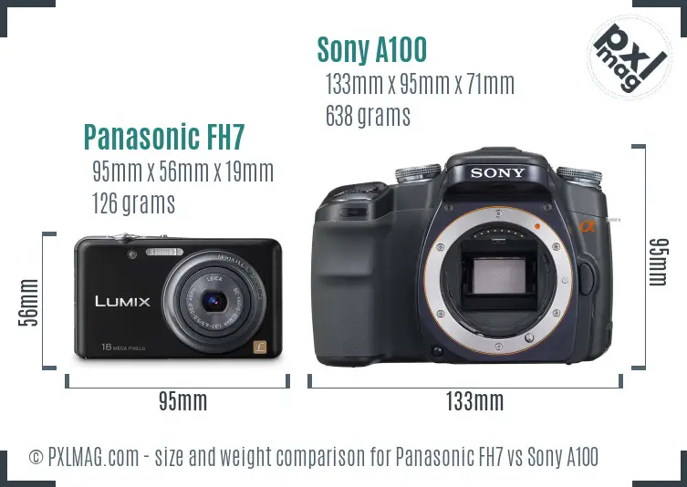 Panasonic FH7 vs Sony A100 size comparison