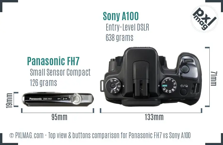 Panasonic FH7 vs Sony A100 top view buttons comparison