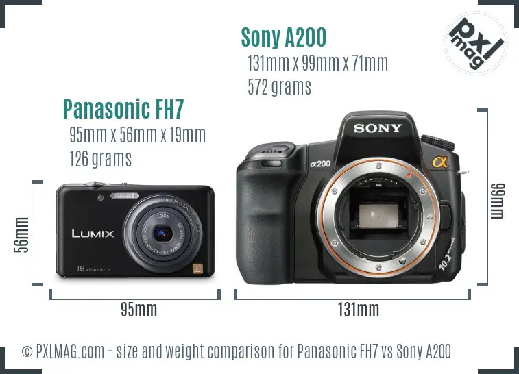 Panasonic FH7 vs Sony A200 size comparison