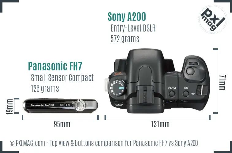 Panasonic FH7 vs Sony A200 top view buttons comparison