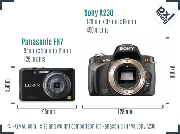Panasonic FH7 vs Sony A230 size comparison