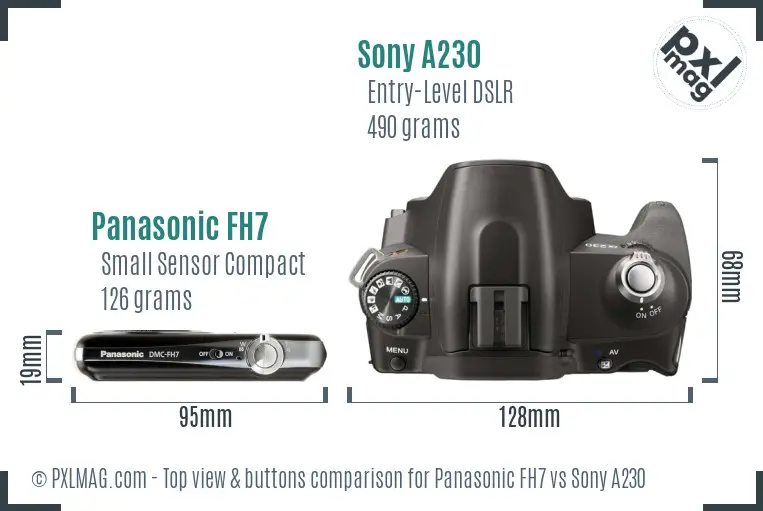 Panasonic FH7 vs Sony A230 top view buttons comparison