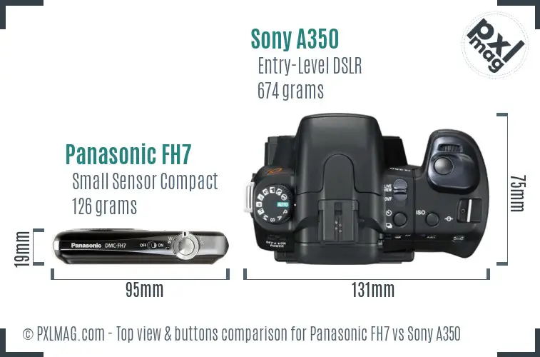 Panasonic FH7 vs Sony A350 top view buttons comparison