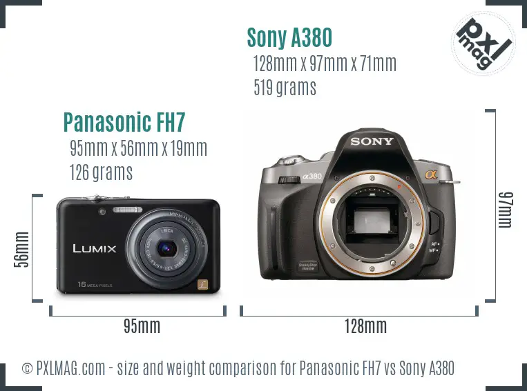 Panasonic FH7 vs Sony A380 size comparison