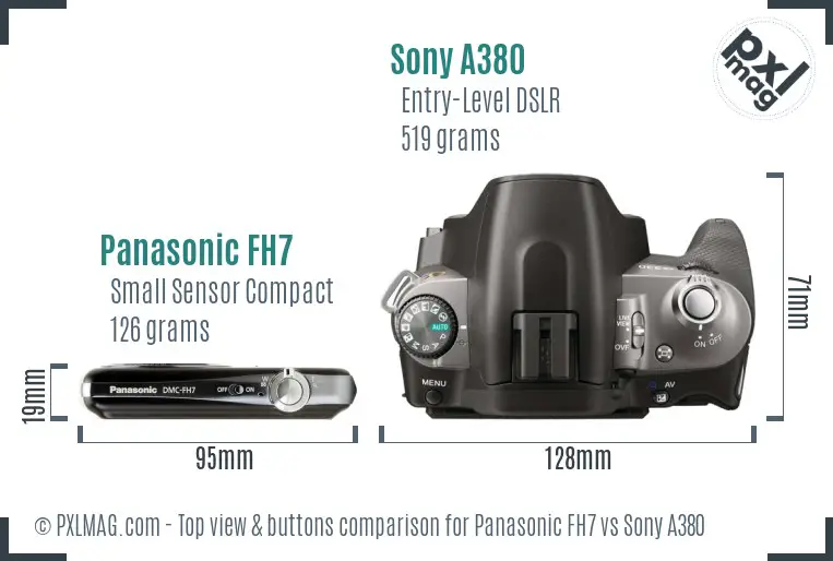 Panasonic FH7 vs Sony A380 top view buttons comparison