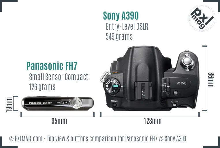 Panasonic FH7 vs Sony A390 top view buttons comparison