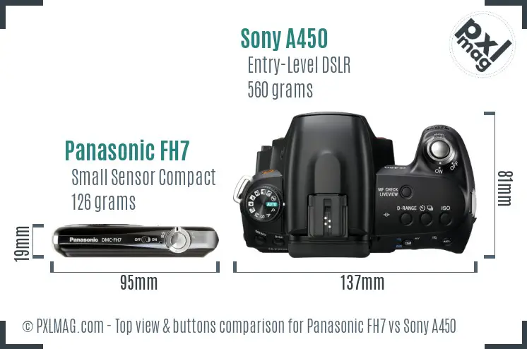 Panasonic FH7 vs Sony A450 top view buttons comparison