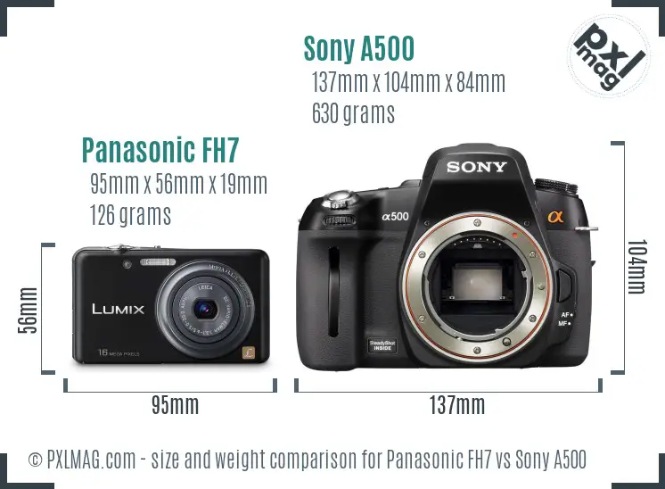 Panasonic FH7 vs Sony A500 size comparison
