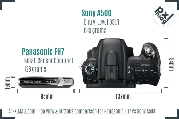 Panasonic FH7 vs Sony A500 top view buttons comparison