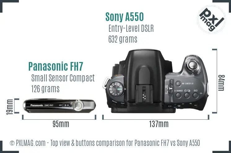 Panasonic FH7 vs Sony A550 top view buttons comparison