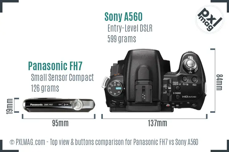 Panasonic FH7 vs Sony A560 top view buttons comparison