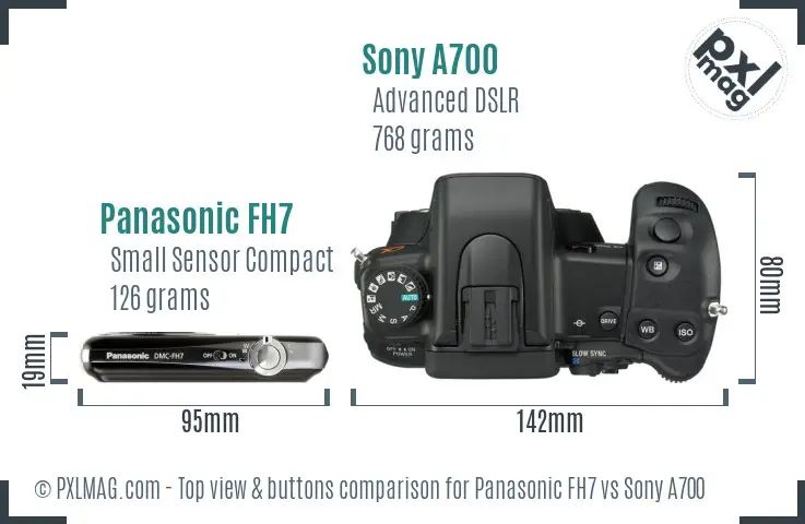 Panasonic FH7 vs Sony A700 top view buttons comparison