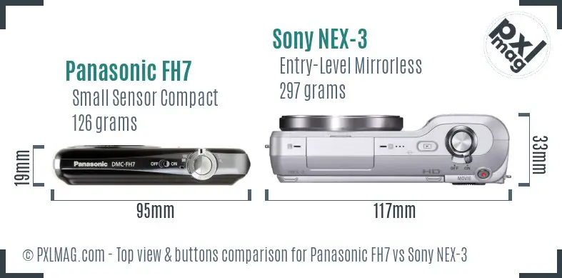 Panasonic FH7 vs Sony NEX-3 top view buttons comparison