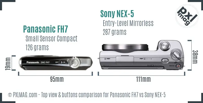 Panasonic FH7 vs Sony NEX-5 top view buttons comparison