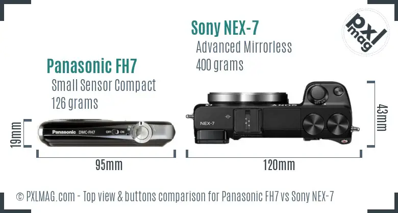 Panasonic FH7 vs Sony NEX-7 top view buttons comparison