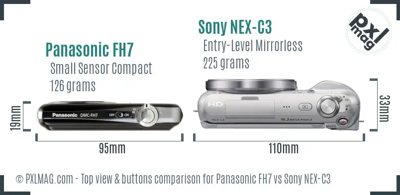 Panasonic FH7 vs Sony NEX-C3 top view buttons comparison