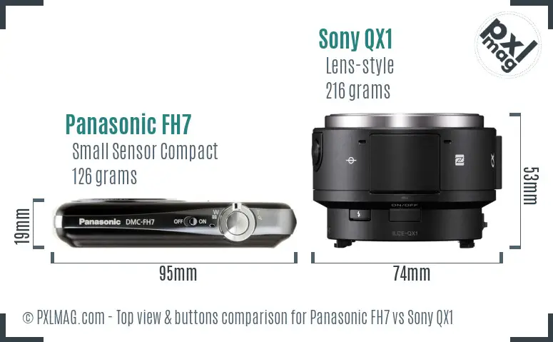 Panasonic FH7 vs Sony QX1 top view buttons comparison