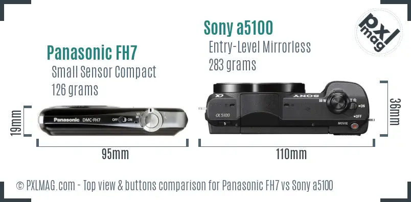 Panasonic FH7 vs Sony a5100 top view buttons comparison